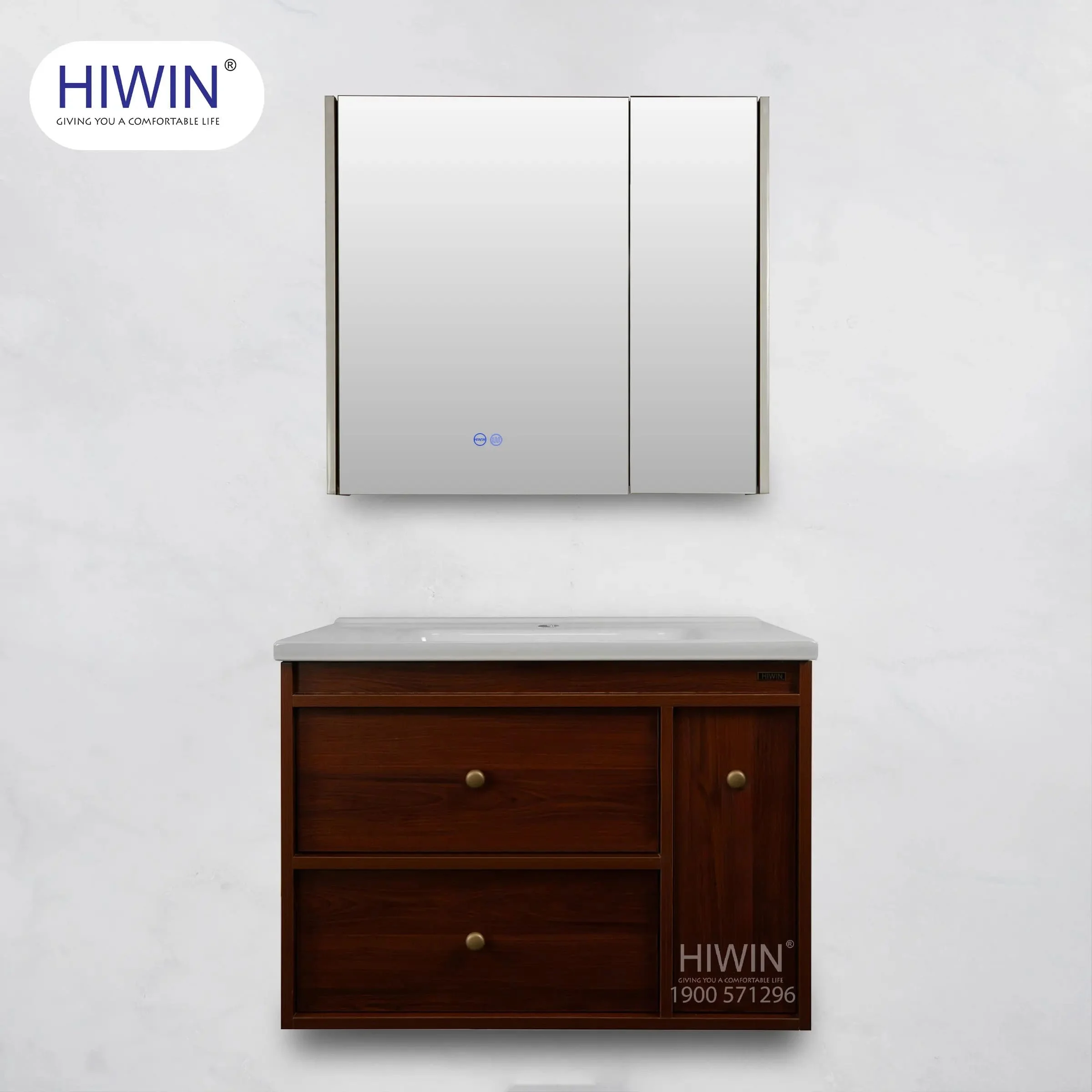 Bộ tủ chậu lavabo cao cấp màu xanh lam khói Hiwin YS-004