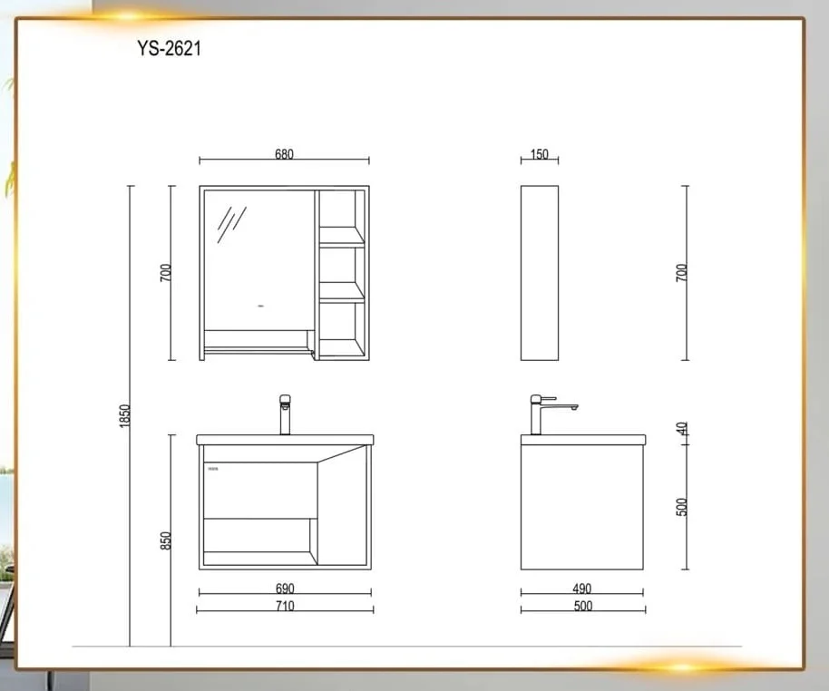 Bộ tủ chậu Lavabo treo tường màu hồng có thanh treo khăn Hiwin YS-2621