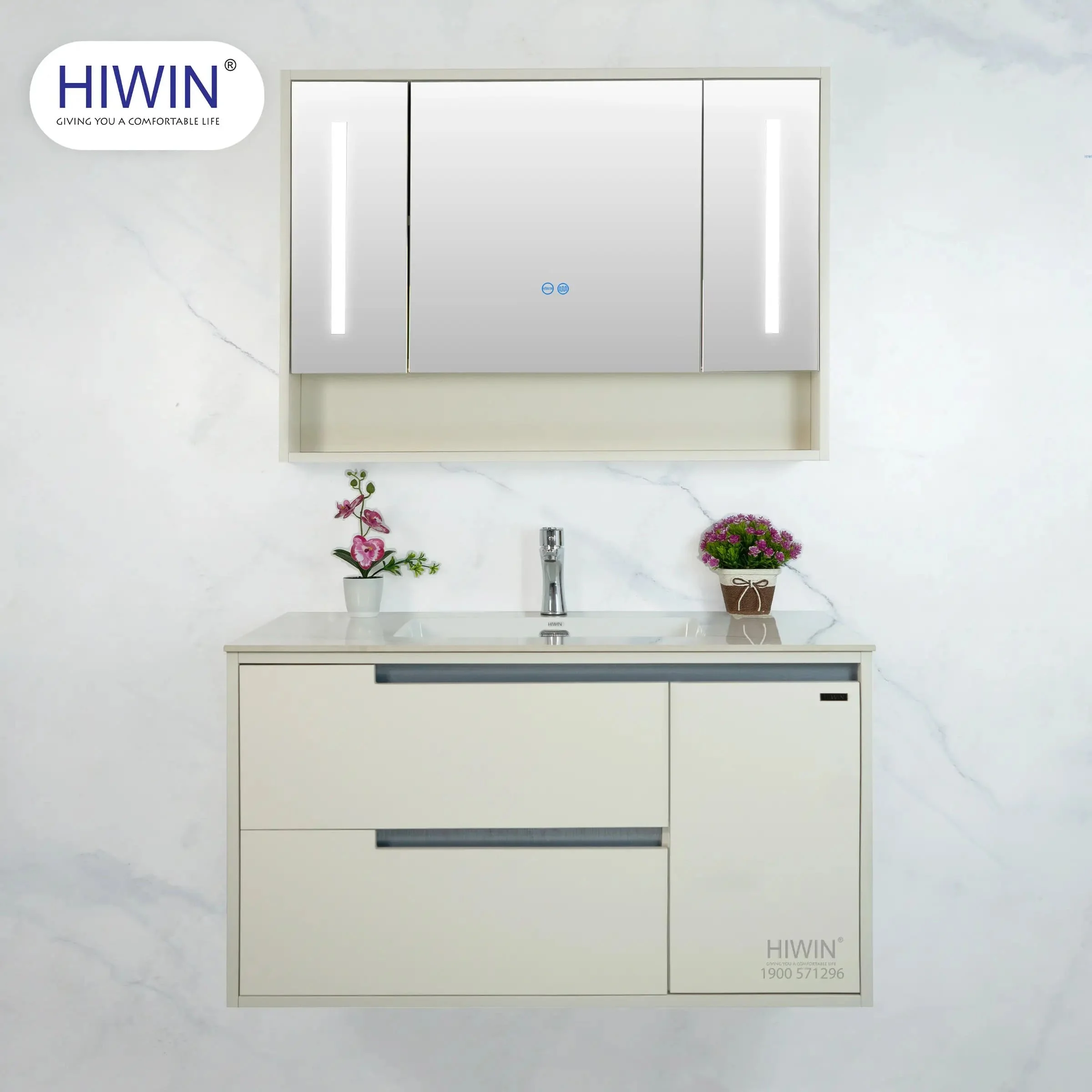 Bộ tủ chậu lavabo cao cấp màu xanh lam khói Hiwin YS-004