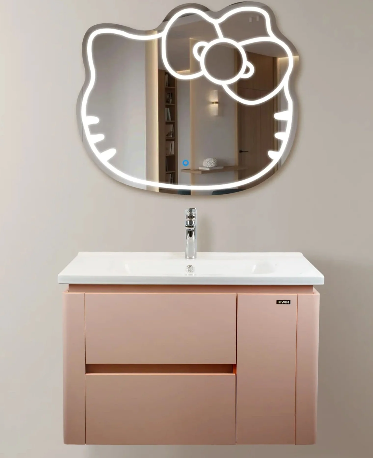 Bộ tủ chậu Lavabo trắng + vân gỗ có chân đỡ Hiwin YS-2636