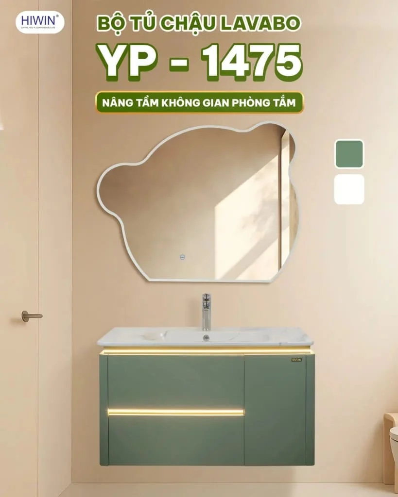 Bộ tủ chậu Lavabo trắng + vân gỗ có chân đỡ Hiwin YS-2636