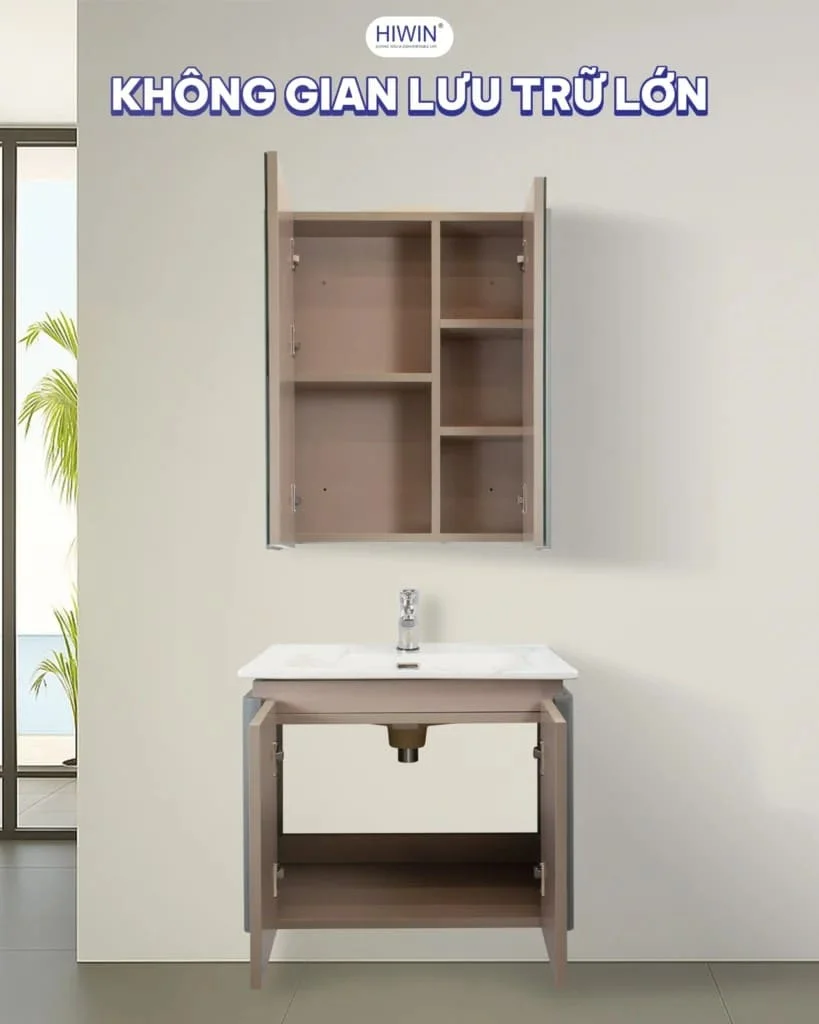 Bộ tủ chậu Lavabo trắng + vân gỗ có chân đỡ Hiwin YS-2636