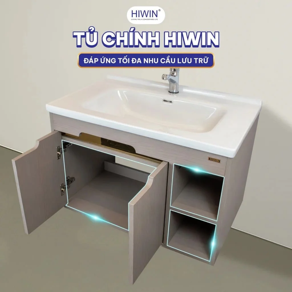 Bộ tủ chậu Lavabo trắng + vân gỗ có chân đỡ Hiwin YS-2636