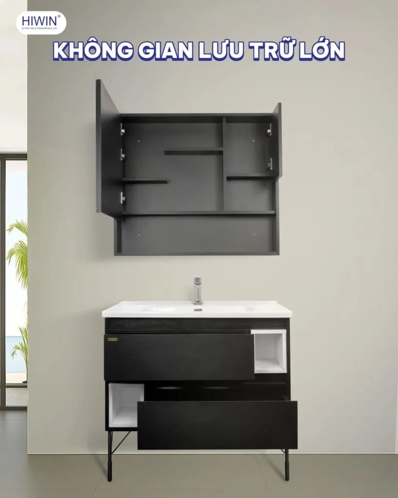 Bộ tủ chậu Lavabo trắng + vân gỗ có chân đỡ Hiwin YS-2636
