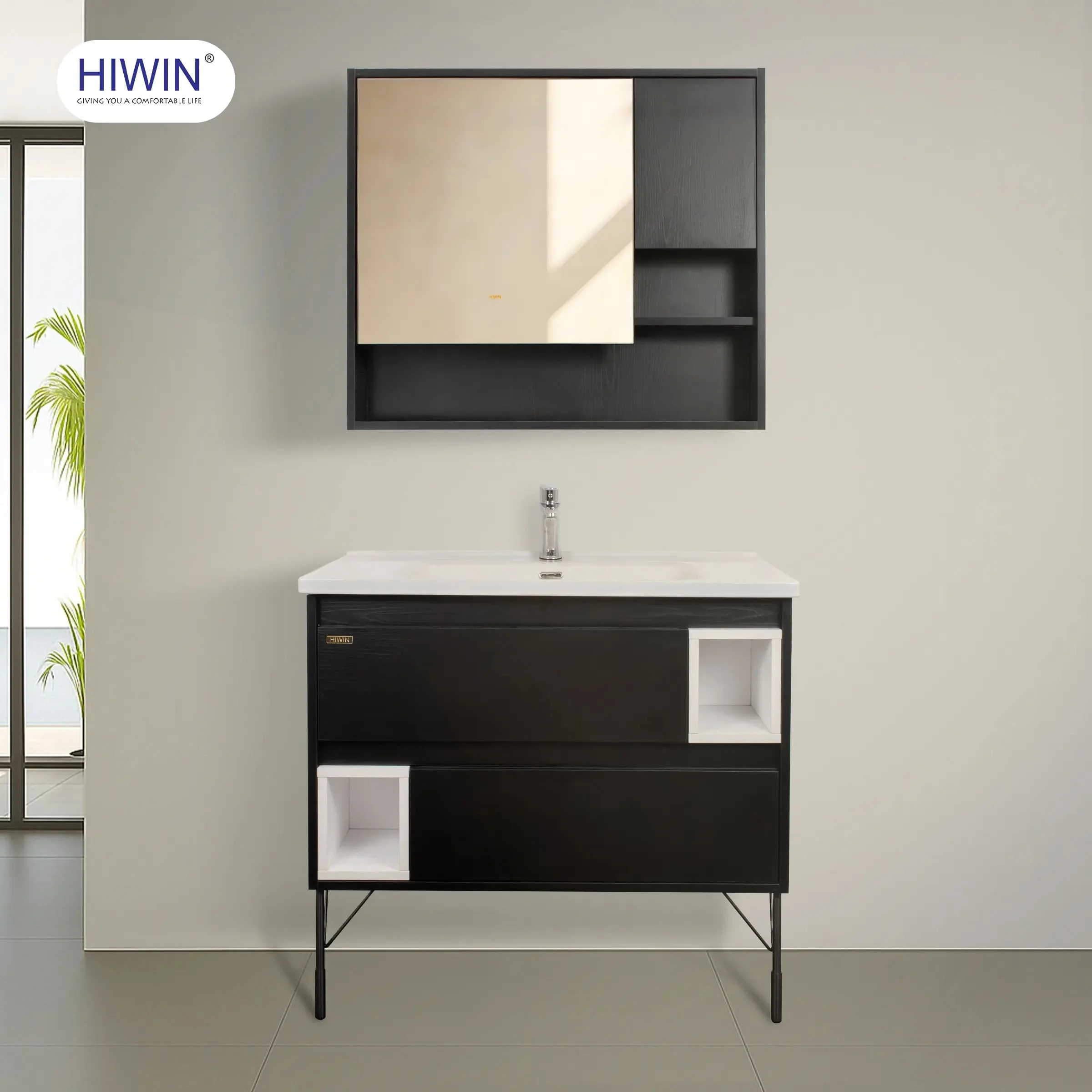 Bộ tủ chậu lavabo cao cấp màu xanh lam khói Hiwin YS-004