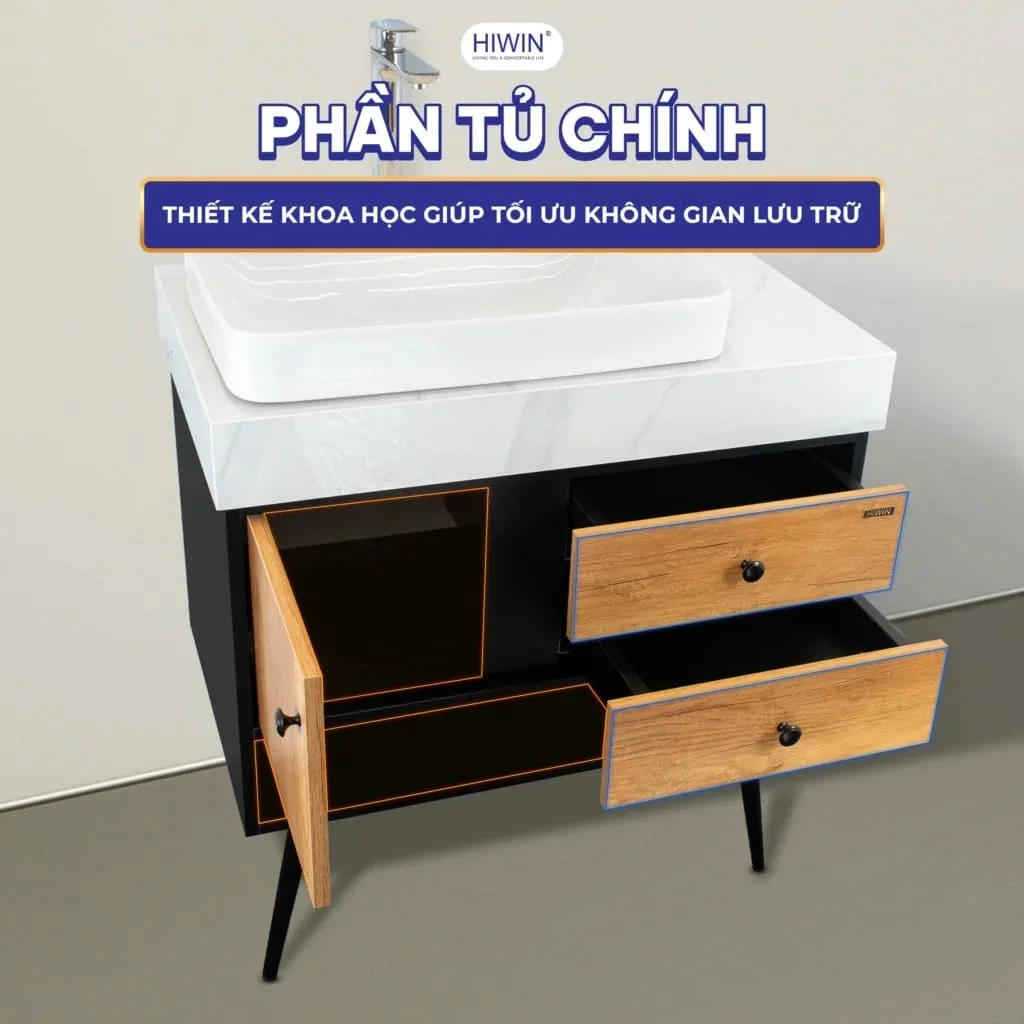 Bộ tủ chậu Lavabo trắng + vân gỗ có chân đỡ Hiwin YS-2636