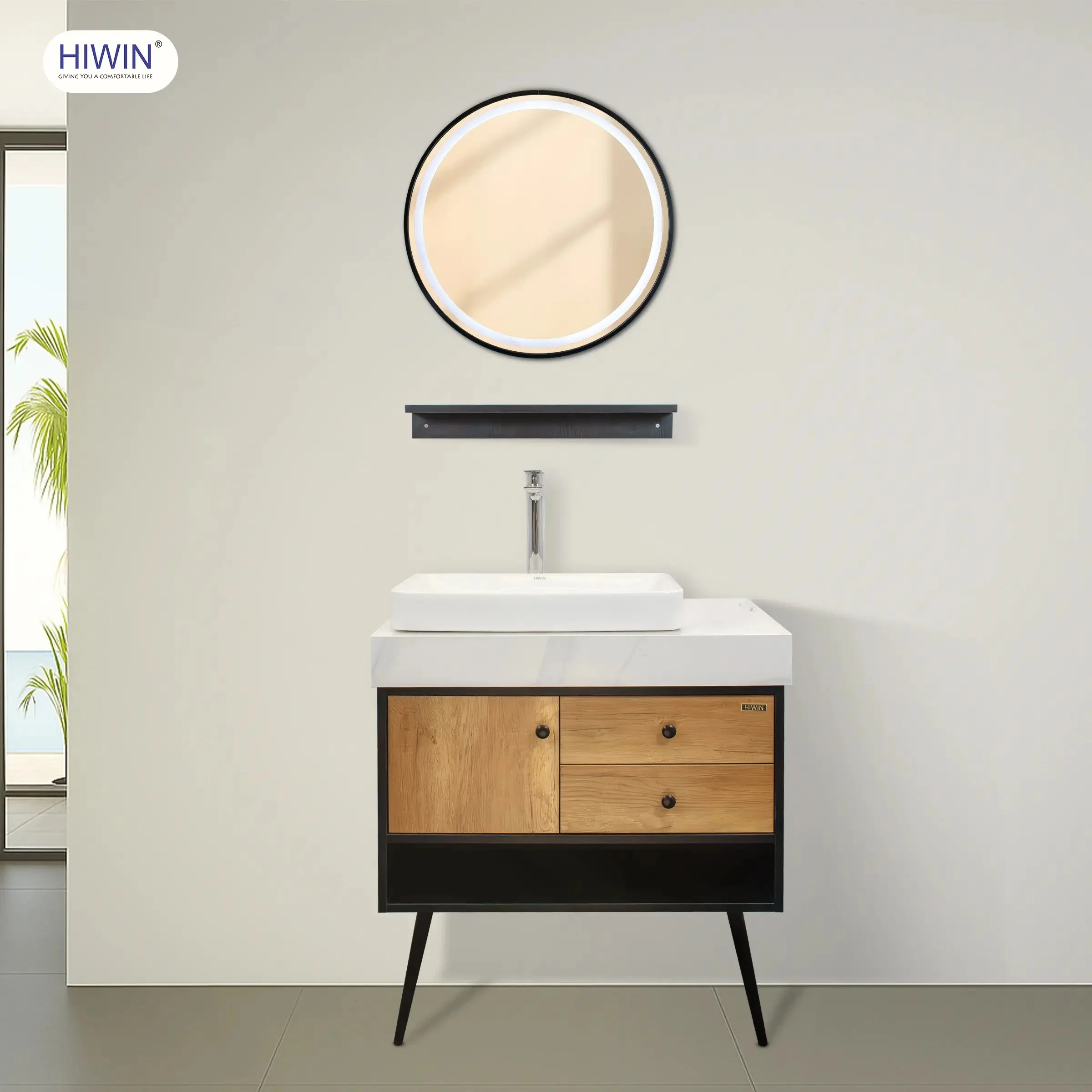 Bộ tủ chậu lavabo cao cấp màu xanh lam khói Hiwin YS-004