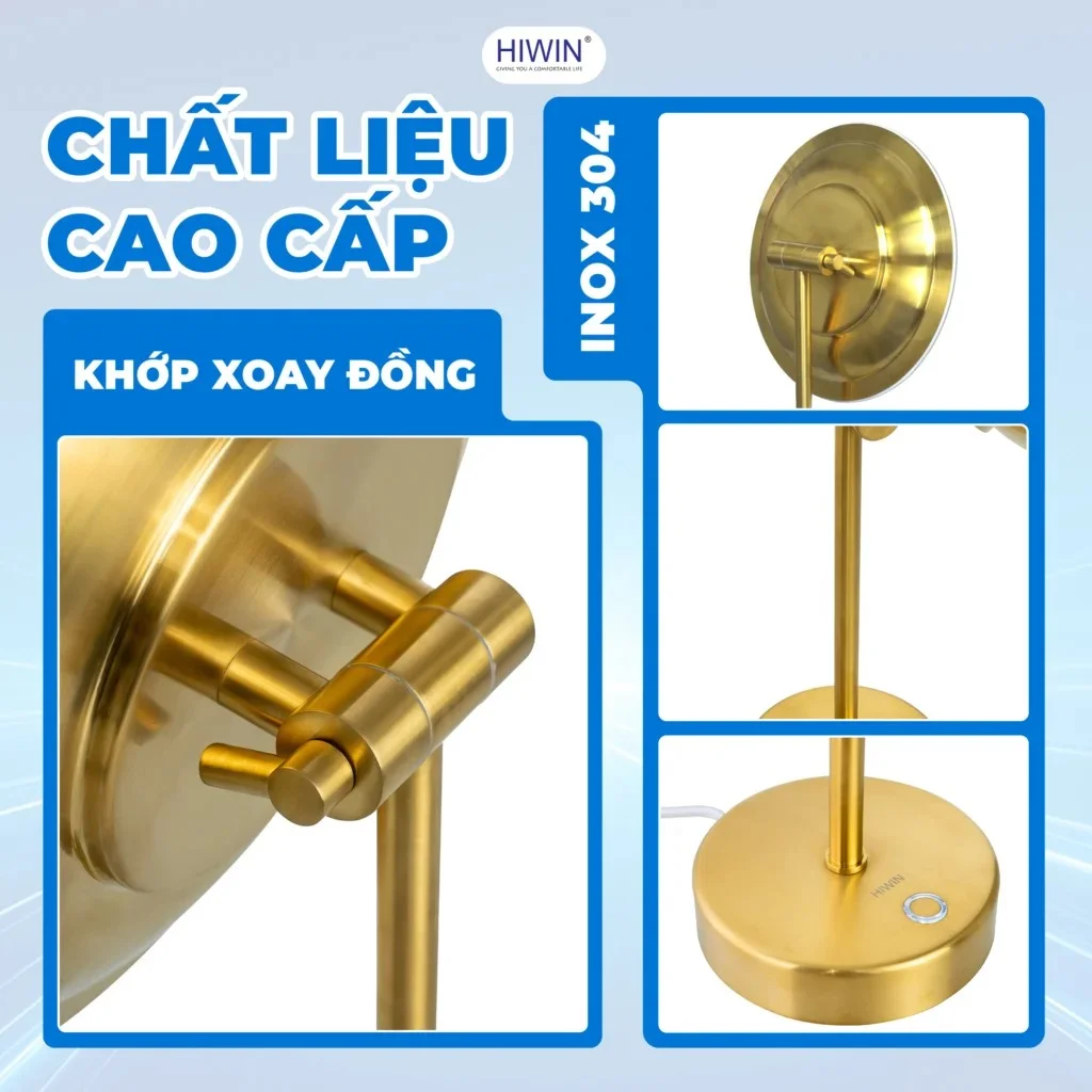 Gương cạo râu gương trang điểm để bàn màu vàng xước Hiwin J-088