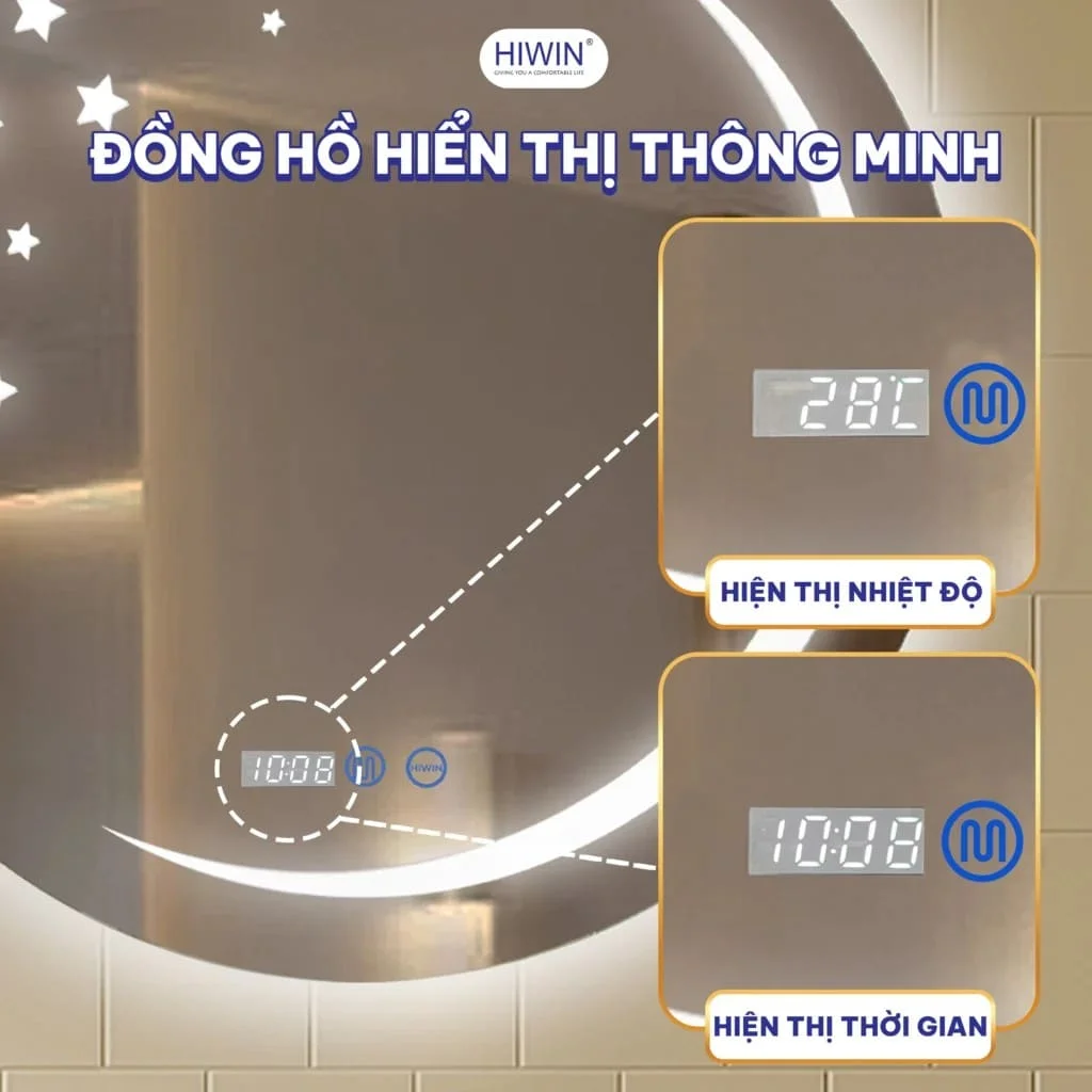 Gương thông minh hiện thị nhiệt độ và thời gian Hiwin M-C7070LDS-H