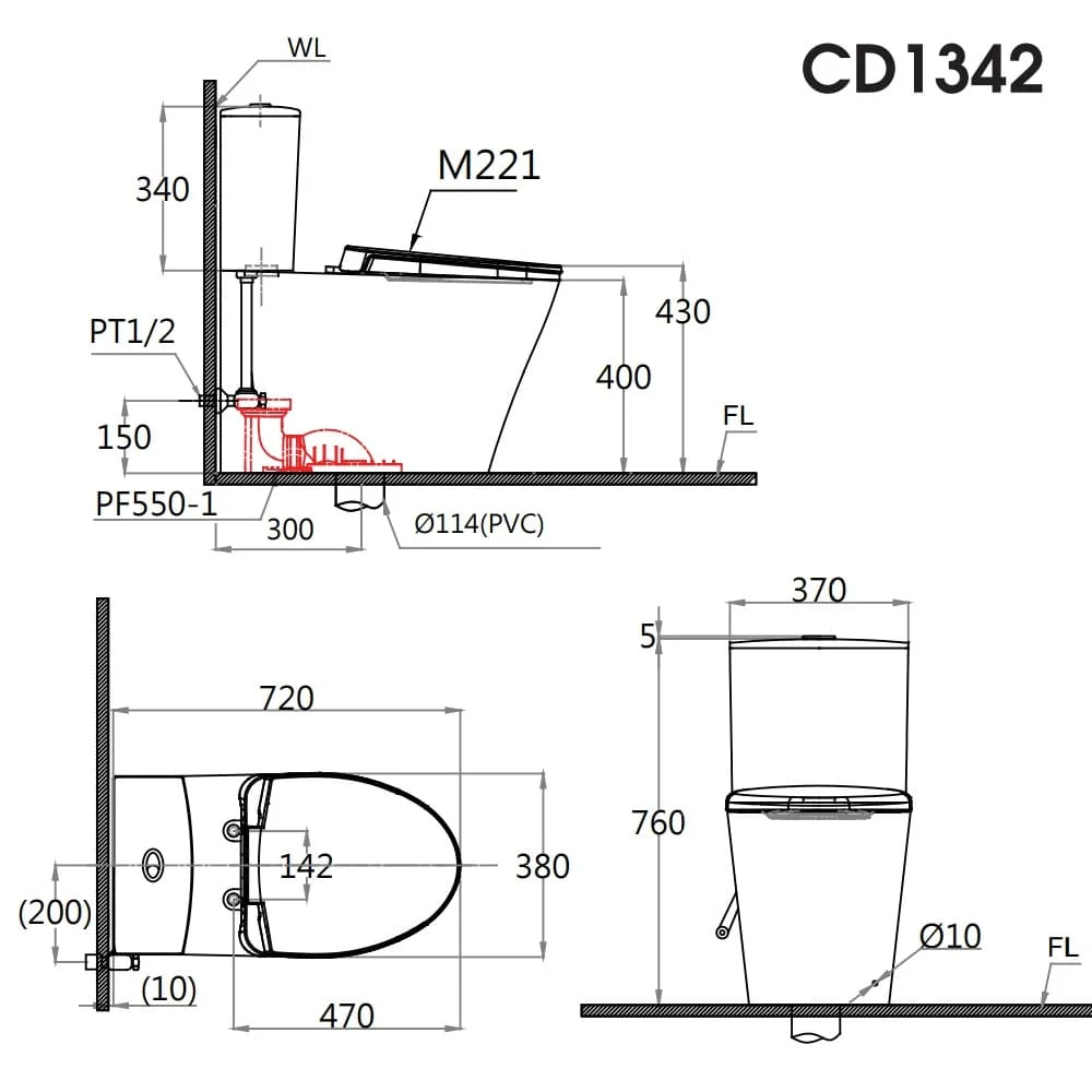 Bản vẽ kỹ thuật bồn cầu 2 khối Caesar CTS1325