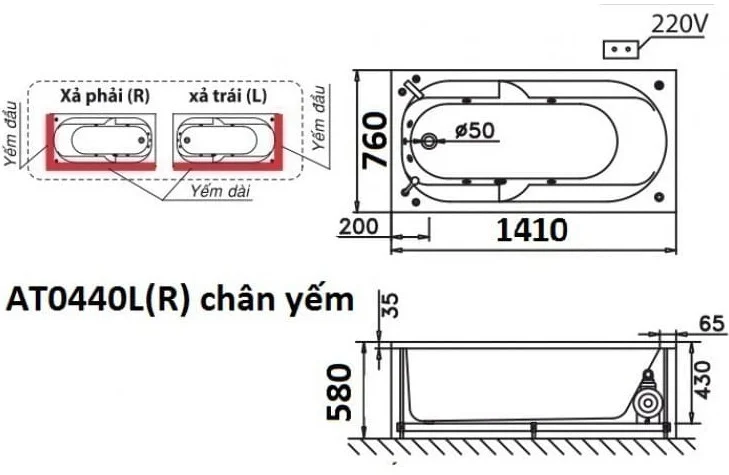 Bản vẽ kỹ thuật bồn tắm Xây 1.7m Caesar AT0870