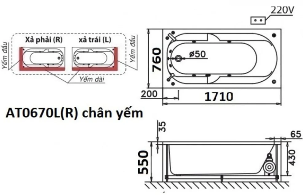 Bản vẽ kỹ thuật bồn tắm Xây 1.7m Caesar AT0870