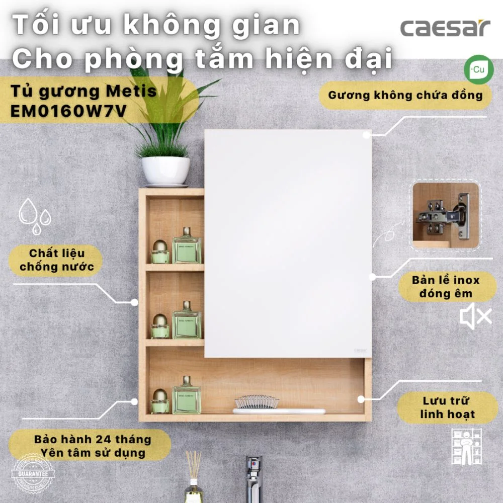 Tủ gương treo phòng tắm CAESAR EM0180W7V
