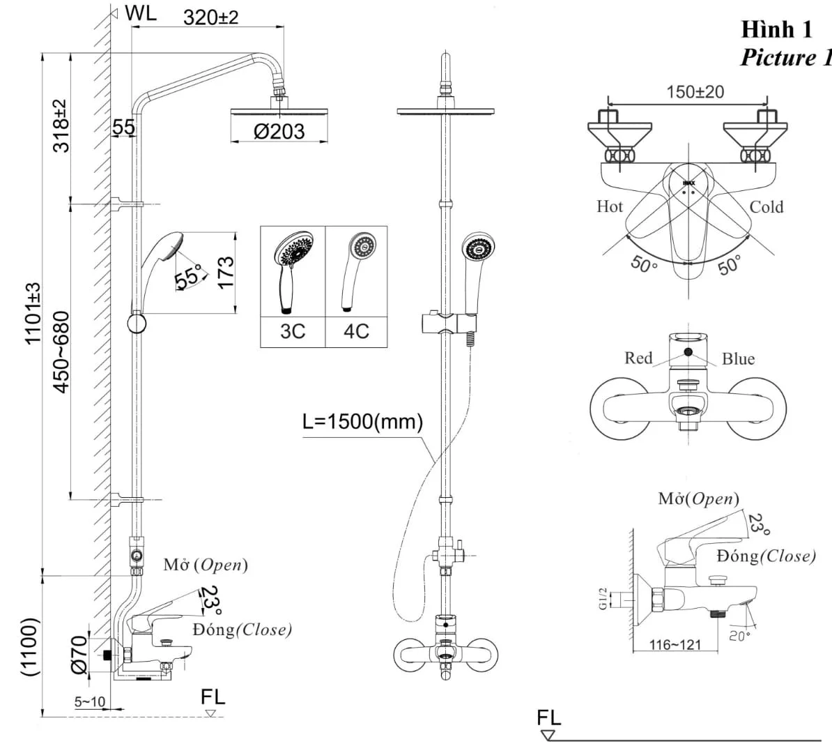 Sen tắm đứng nóng lạnh INAX BFV-1115S