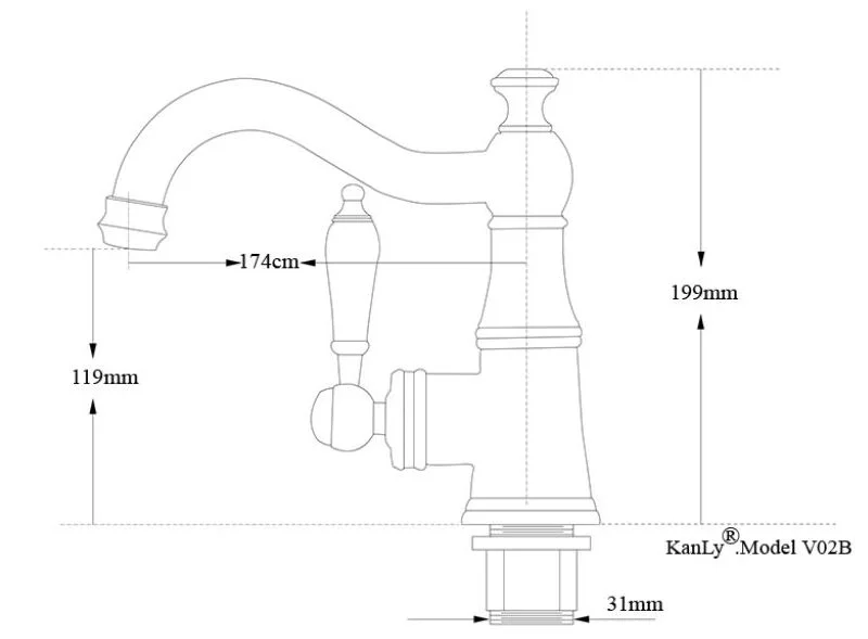 Bản vẽ kỹ thuật vòi chậu lavabo nóng lạnh bằng đồng Kanly GCV06B