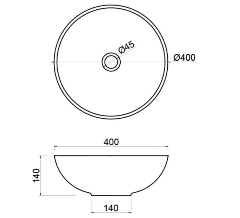 Bản vẽ kỹ thuật chậu lavabo đặt bàn bằng sứ Kanly SU5311