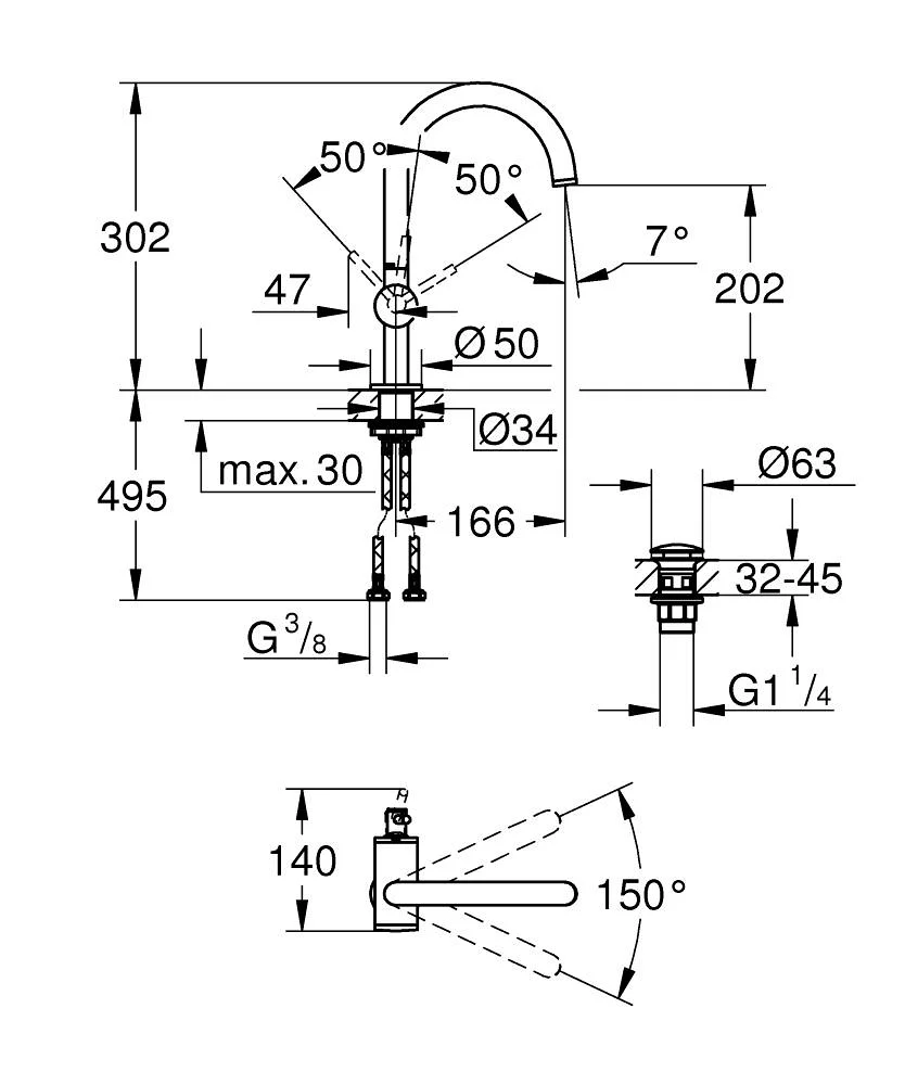 Bản vẽ vòi rửa tay Grohe 24362KF0