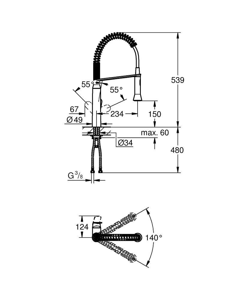 Bản vẽ vòi chậu rửa chén bát Grohe 31379DC0