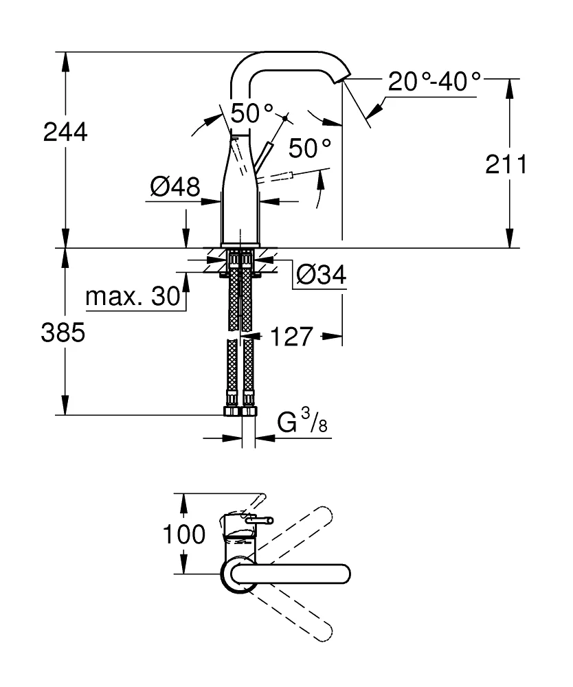 Bản vẽ kỹ thuật vòi rửa Grohe 24177001