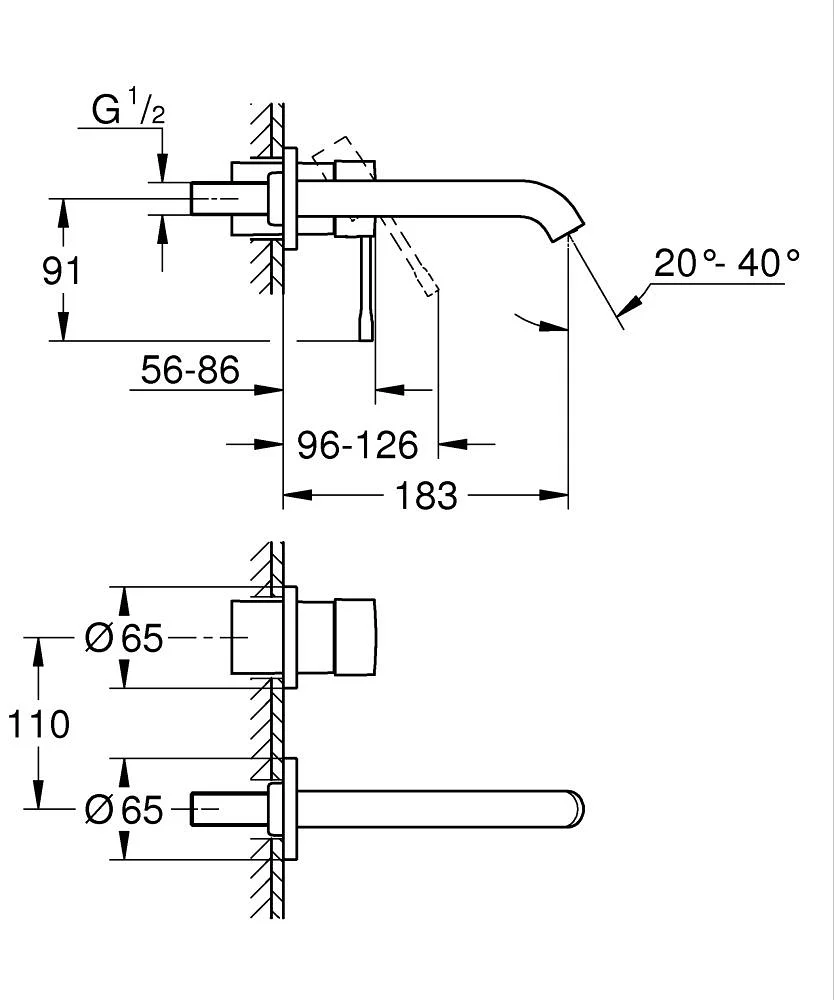 Bản vẽ vòi lavabo âm tường Grohe 29192DA1