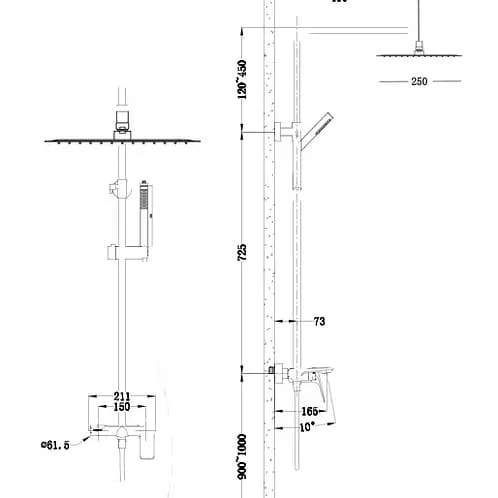 Bản vẽ kỹ thuật sen cây đứng nóng lạnh Clara CF-49355NE