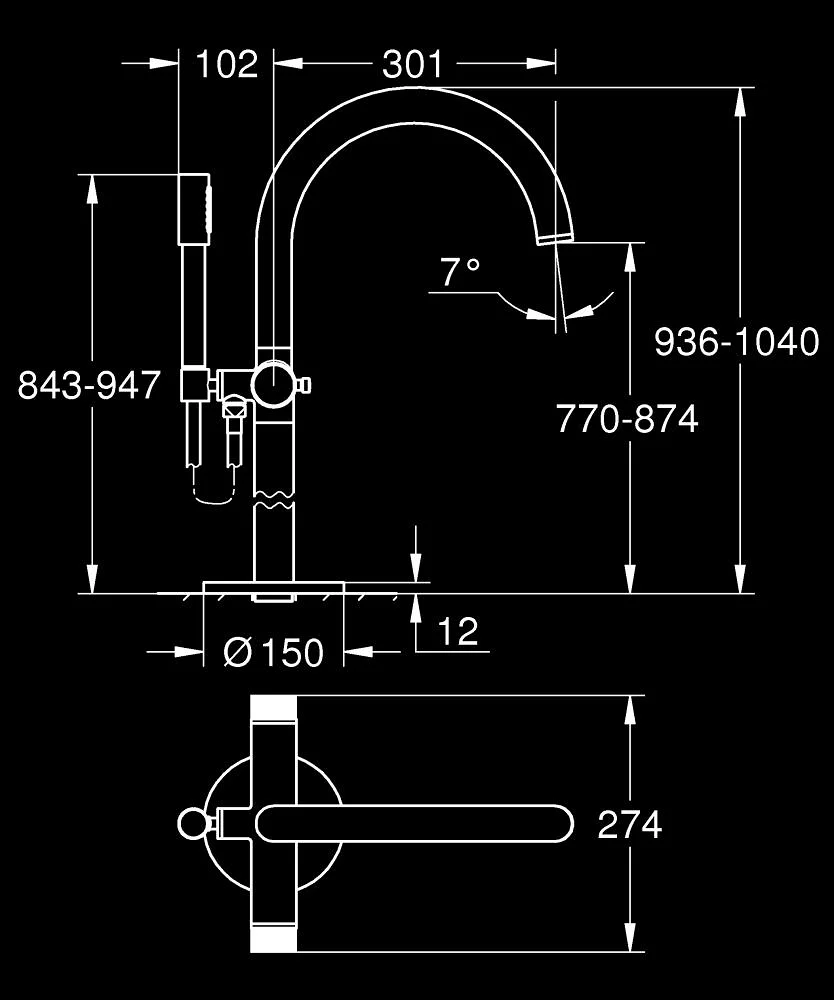 Bản vẽ vòi sen bồn tắm đặt sàn Grohe 25229DA0