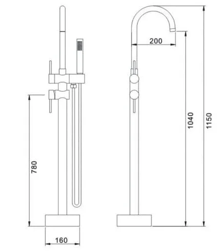 Bản vẽ kỹ thuật Sen bồn tắm đặt sàn Clara CF-45358b