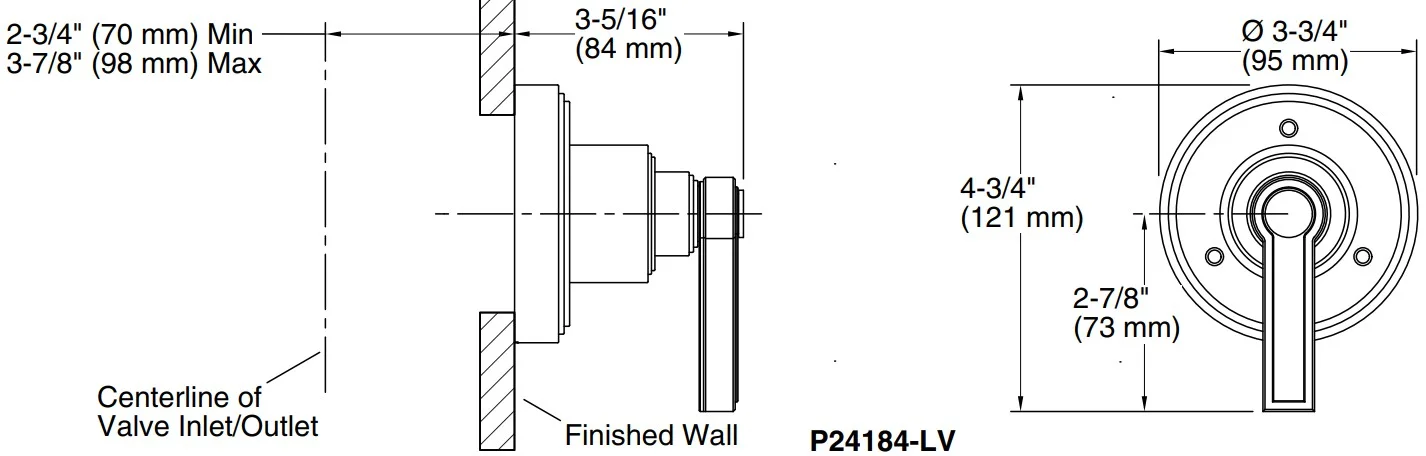 Bản vẽ mặt nạ điều chỉnh Kallista P24184