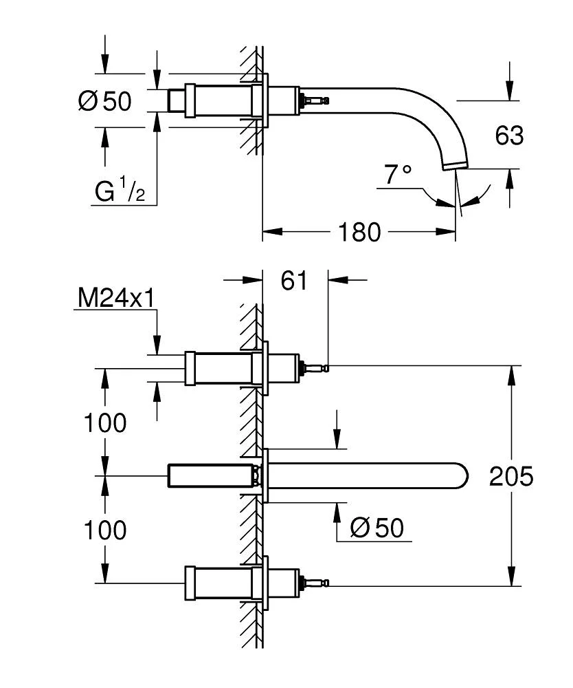 Bản vẽ vòi nước âm tường Grohe 20587AL0