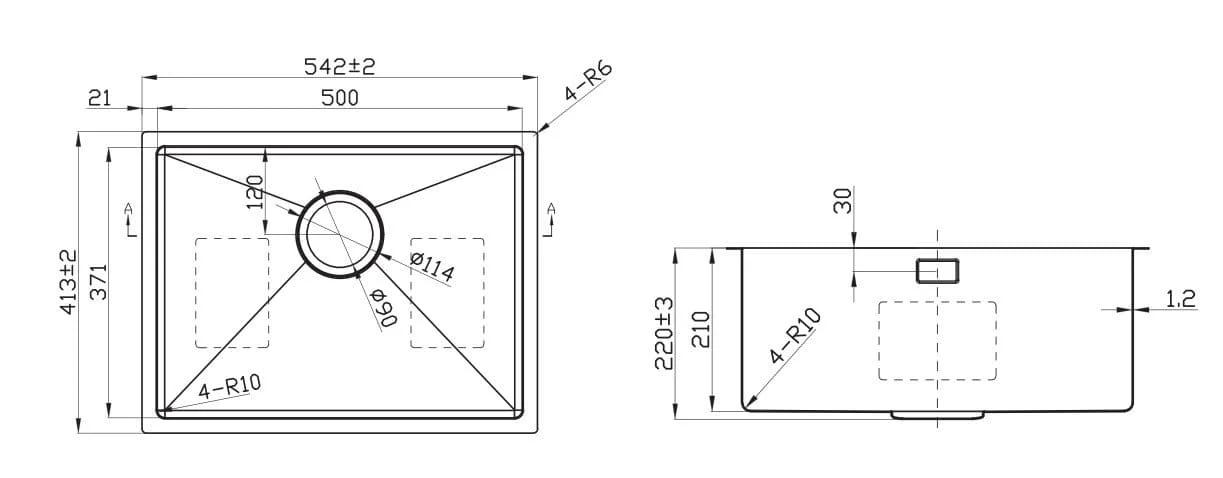 bản vẽ kỹ thuật chậu bếp 1 hố Clara CSS-21.1