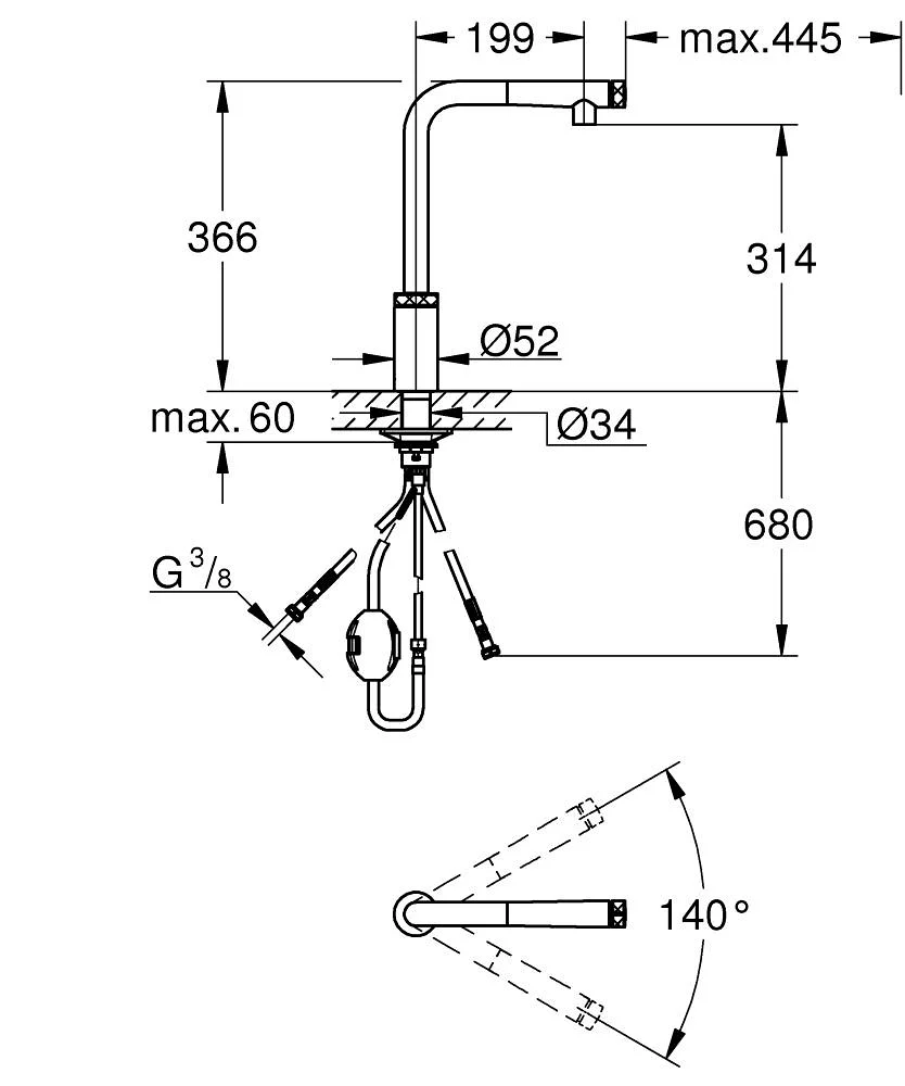 Bản vẽ vòi rửa tay Đức Grohe 31613DC0