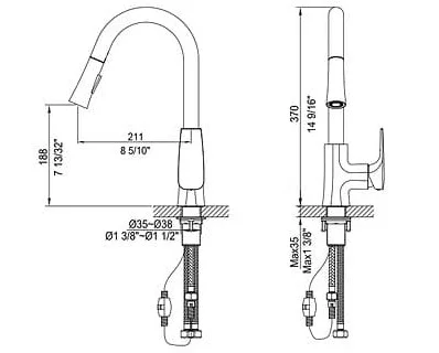 Bản vẽ kỹ thuật vòi chậu rửa bát nóng lạnh Clara CF-73354G