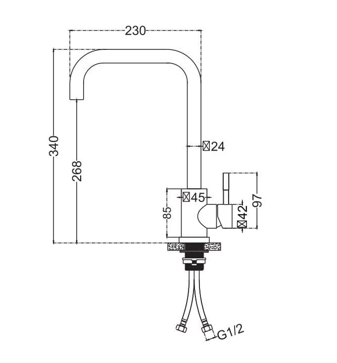 Bản vẽ kỹ thuật vòi chậu rửa bát nóng lạnh Clara CF-73354G