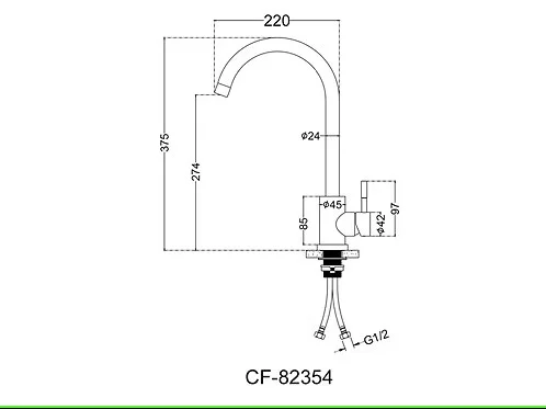 Bản vẽ kỹ thuật vòi chậu rửa bát nóng lạnh Clara CF-73354G