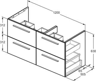 Bản vẽ kỹ thuật tủ Lavabo màu trắng Ideal Standard T5278