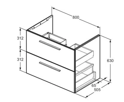 Bản vẽ kỹ thuật tủ Lavabo màu trắng Ideal Standard T5278