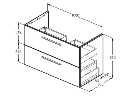 Bản vẽ kỹ thuật tủ Lavabo màu trắng Ideal Standard T5278