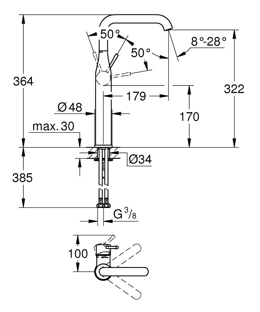 Bản vẽ vòi rửa tay Đức Grohe 329012431