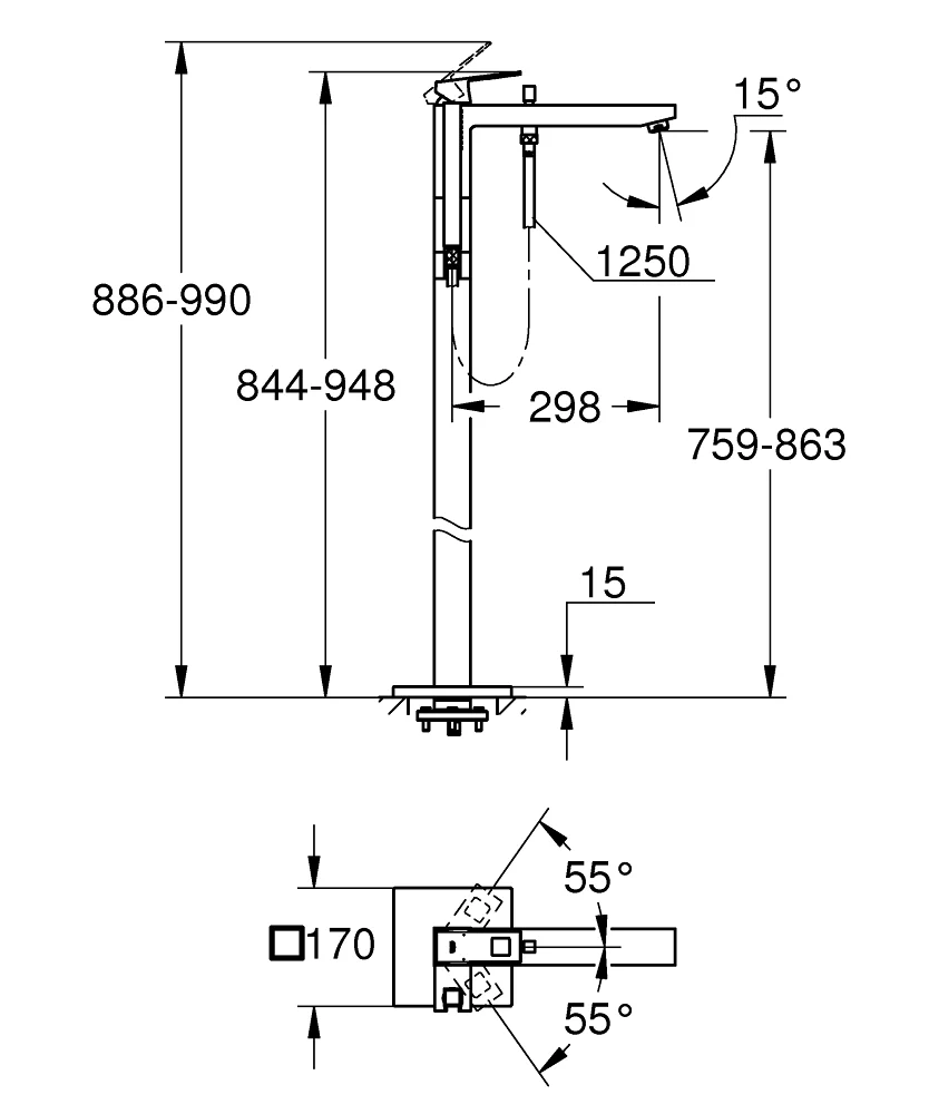Bản vẽ vòi tắm Đức Grohe 23672DC1