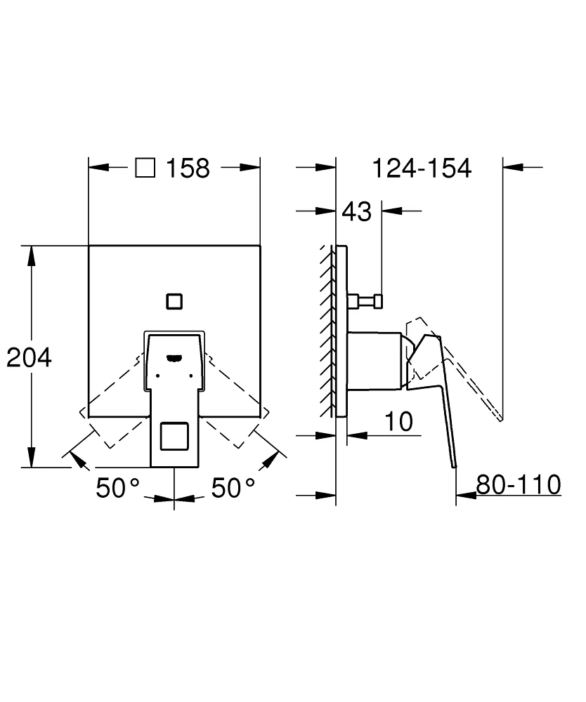 Bản vẽ kỹ thuật mặt nạ sen tắm âm tường Đức Grohe 24062DC0