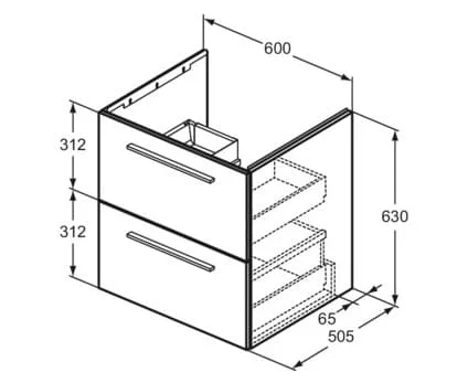 Bản vẽ kỹ thuật tủ Lavabo màu trắng Ideal Standard T5278