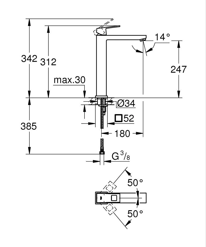 Bản vẽ vòi rửa tay Đức Grohe 23406DC0