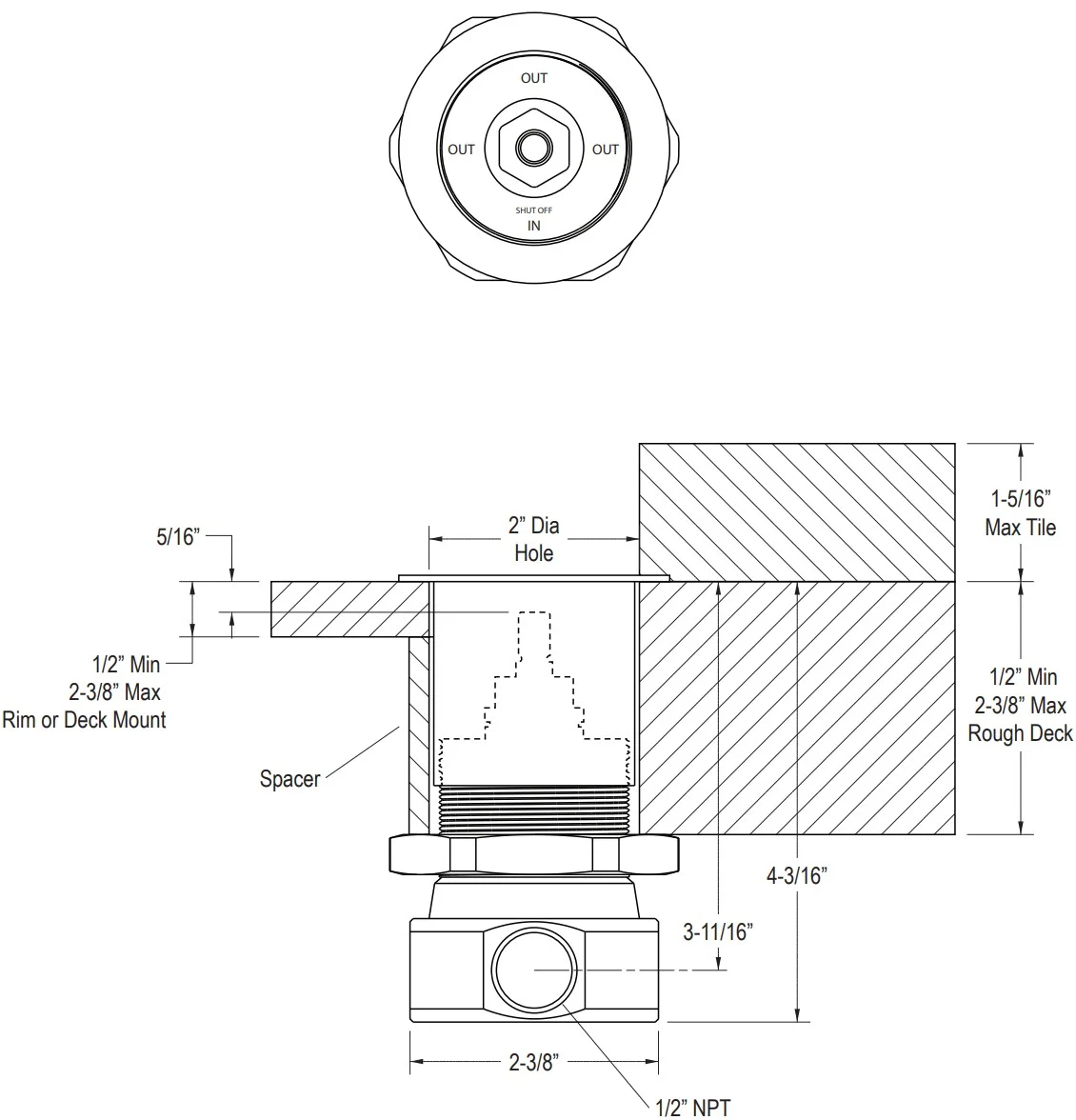 Bản vẽ van âm Kallista P29515