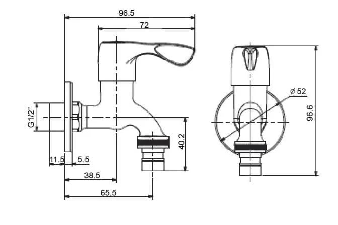 Bản vẽ kỹ thuật vòi tường 1 đường lạnh American Standard WF-4607