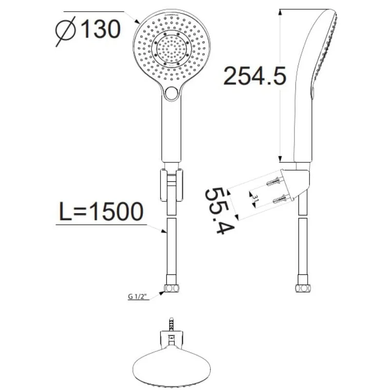 Bản vẽ kỹ thuật tay Sen màu vàng bóng American Standard WF-5120CS
