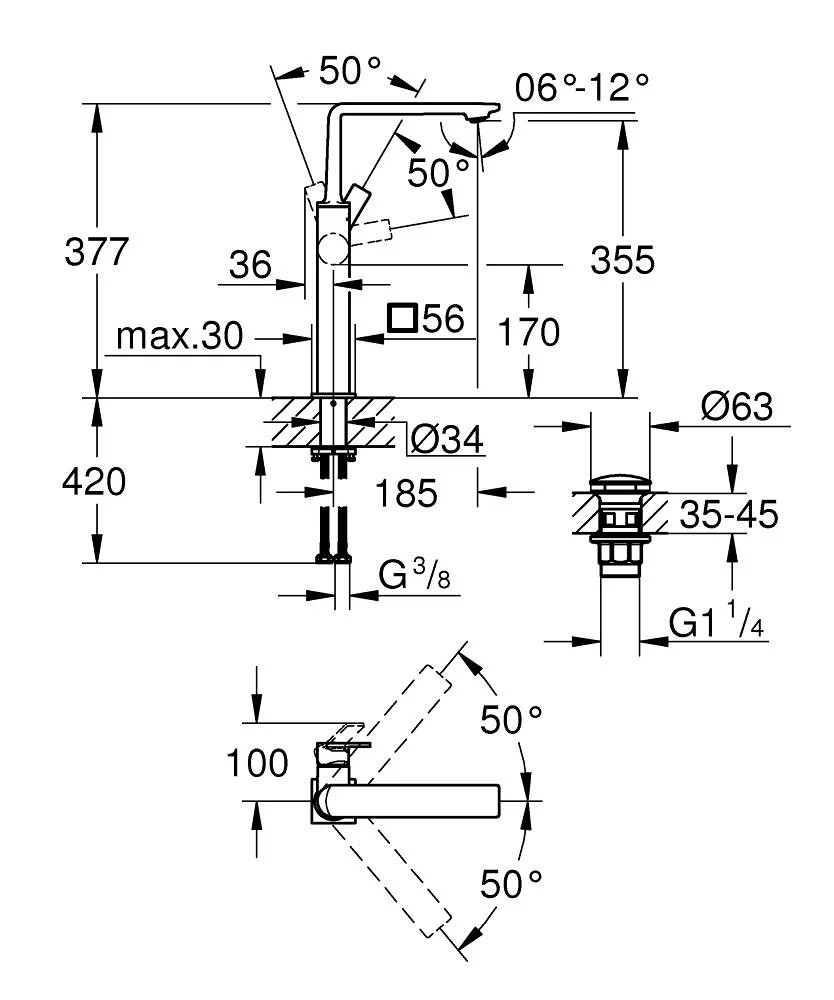 Bản vẽ vòi rửa tay Đức Grohe 23403DA1