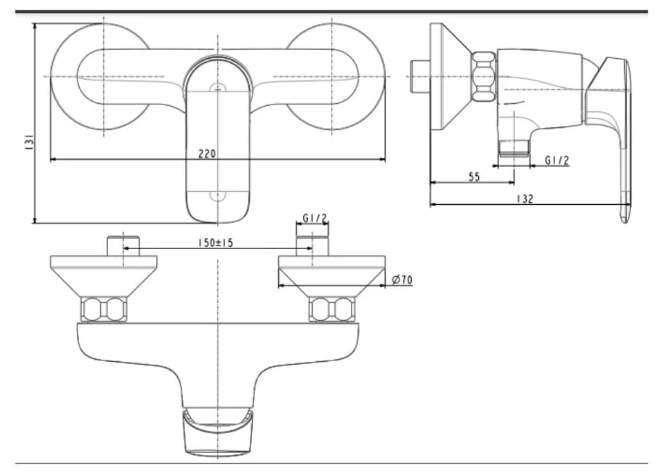 Bản vẽ sen tắm nóng lạnh American Standard WF-1M22