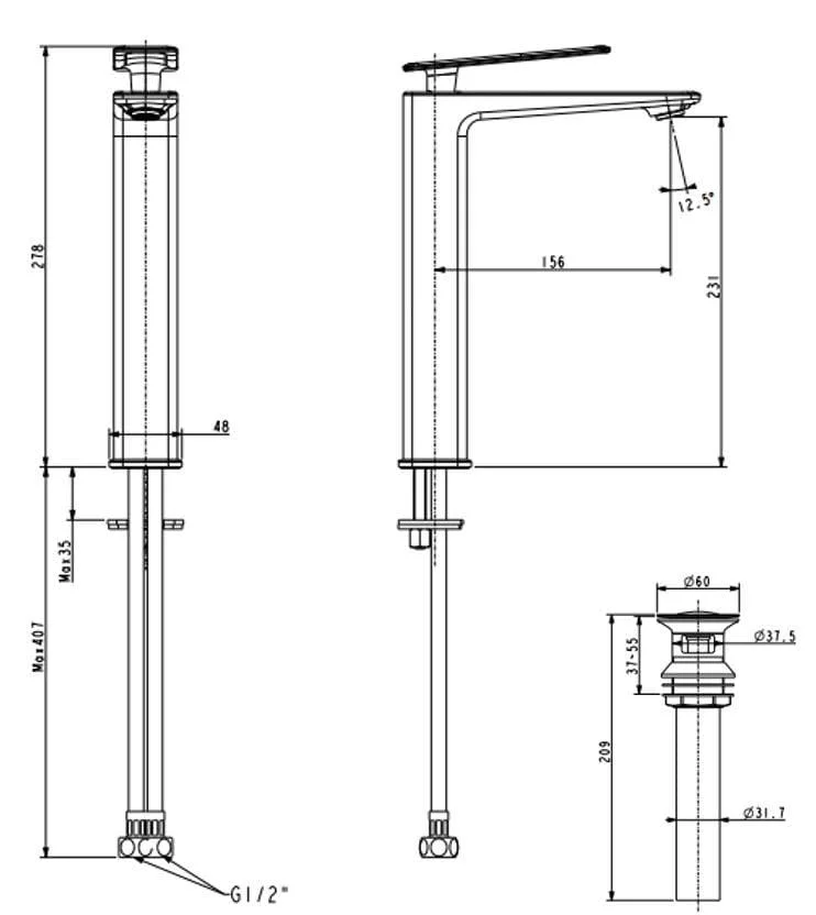 Bản vẽ kỹ thuật vòi chậu nóng lạnh thân cao Loven American Standard WF-1M02