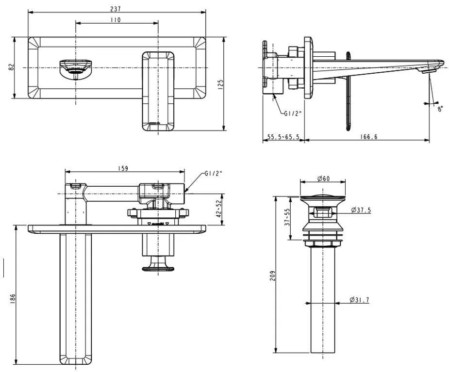 Bản vẽ kỹ thuật vòi chậu nóng lạnh thân cao Loven American Standard WF-1M02