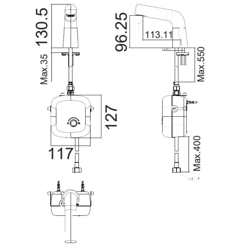 Bản vẽ kỹ thuật vòi chậu nóng lạnh thân cao Loven American Standard WF-1M02